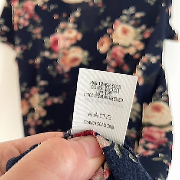 NEW NWT BLUE RAIN FRANCESCA'S Navy Blue Pink Cream Floral Ruffle Shift Dress M - Picture 7 of 11